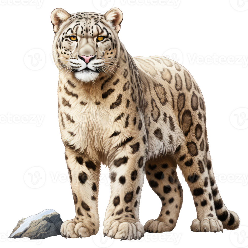 Snow leopard isolated on transparent background . AI Generated png