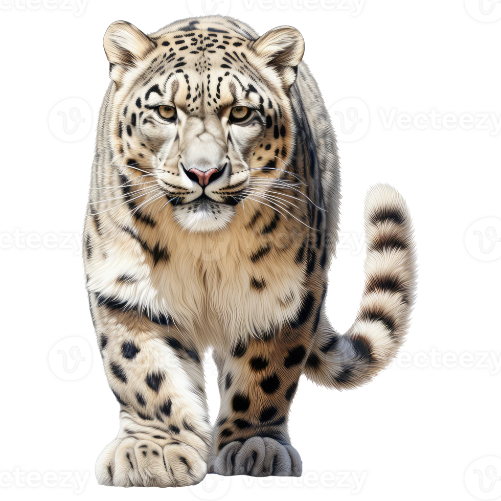 Snow leopard isolated on transparent background . AI Generated png