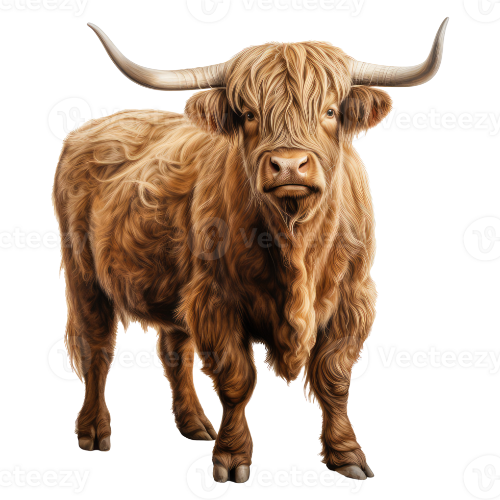 Highland cow isolated on transparent background . AI Generated png