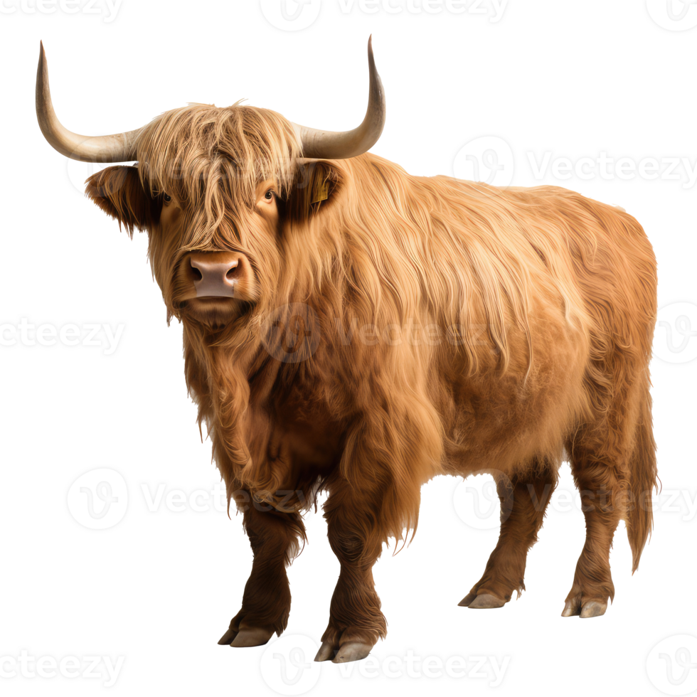 Highland cow isolated on transparent background . AI Generated png