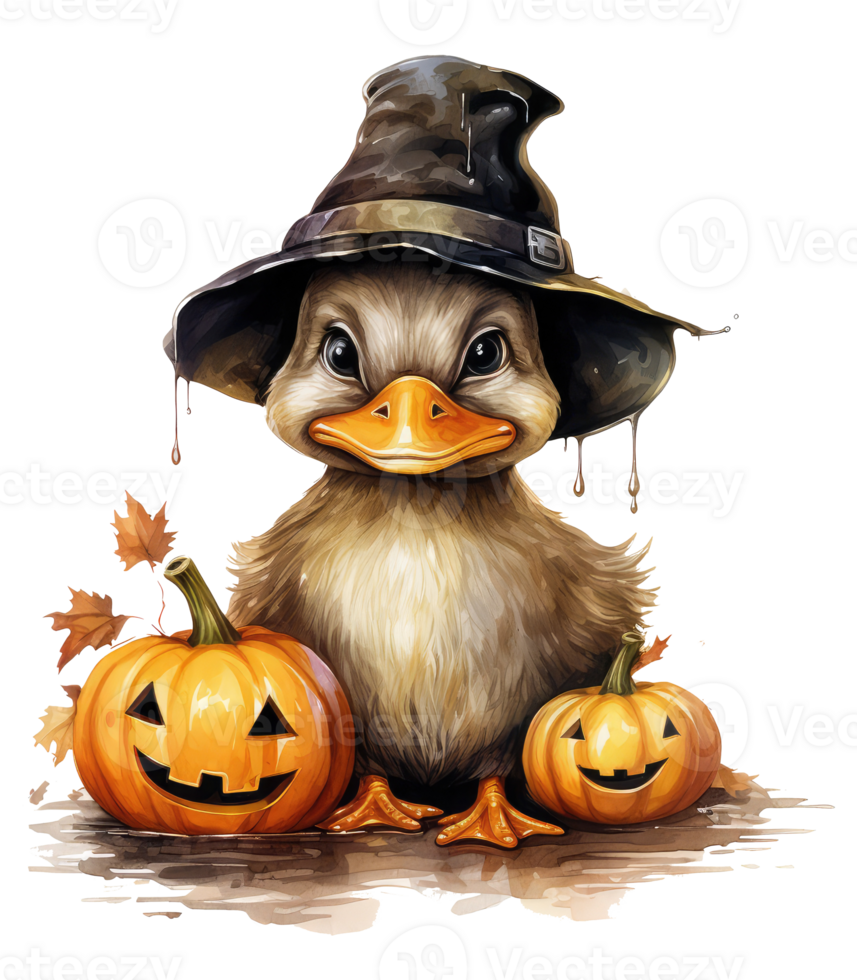 Cute duck in halloween costume isolated on transparent background . AI Generated png
