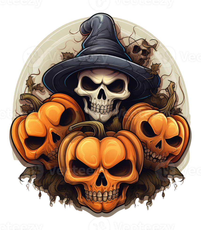 skeleton halloween with pumkins . AI Generated png