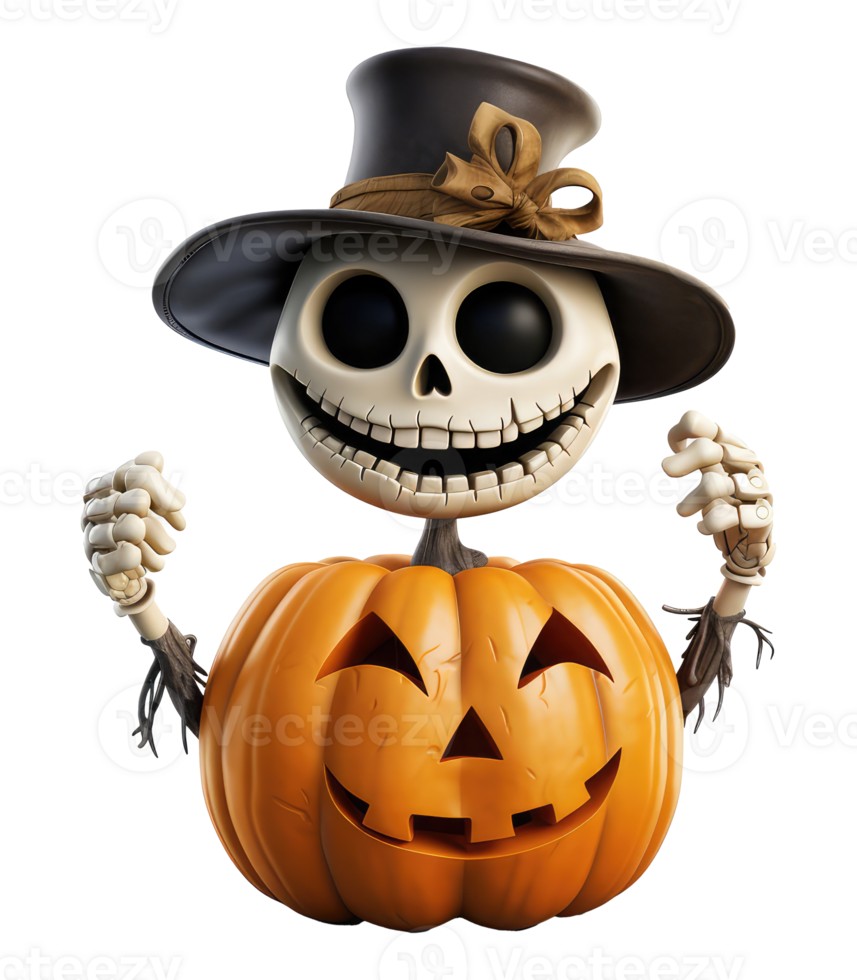 funny skeleton for halloween, funny cartoon skeleton with pumkin . AI Generated png