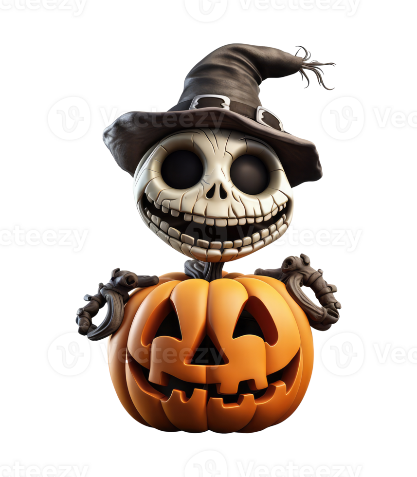 funny skeleton for halloween, funny cartoon skeleton with pumkin . AI Generated png
