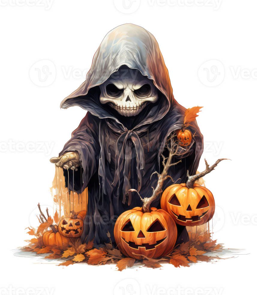 halloween pumpkin with a skull . AI Generated png
