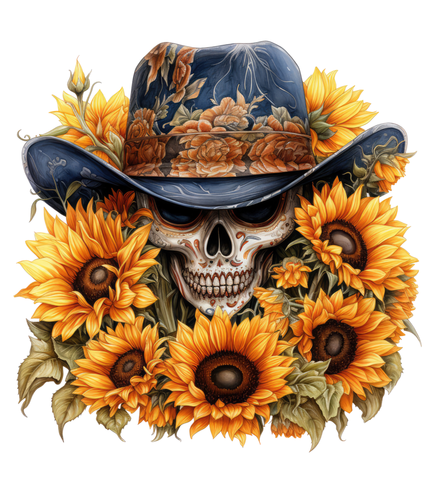 carino cranio nel girasole cowboy cappello . ai generato png