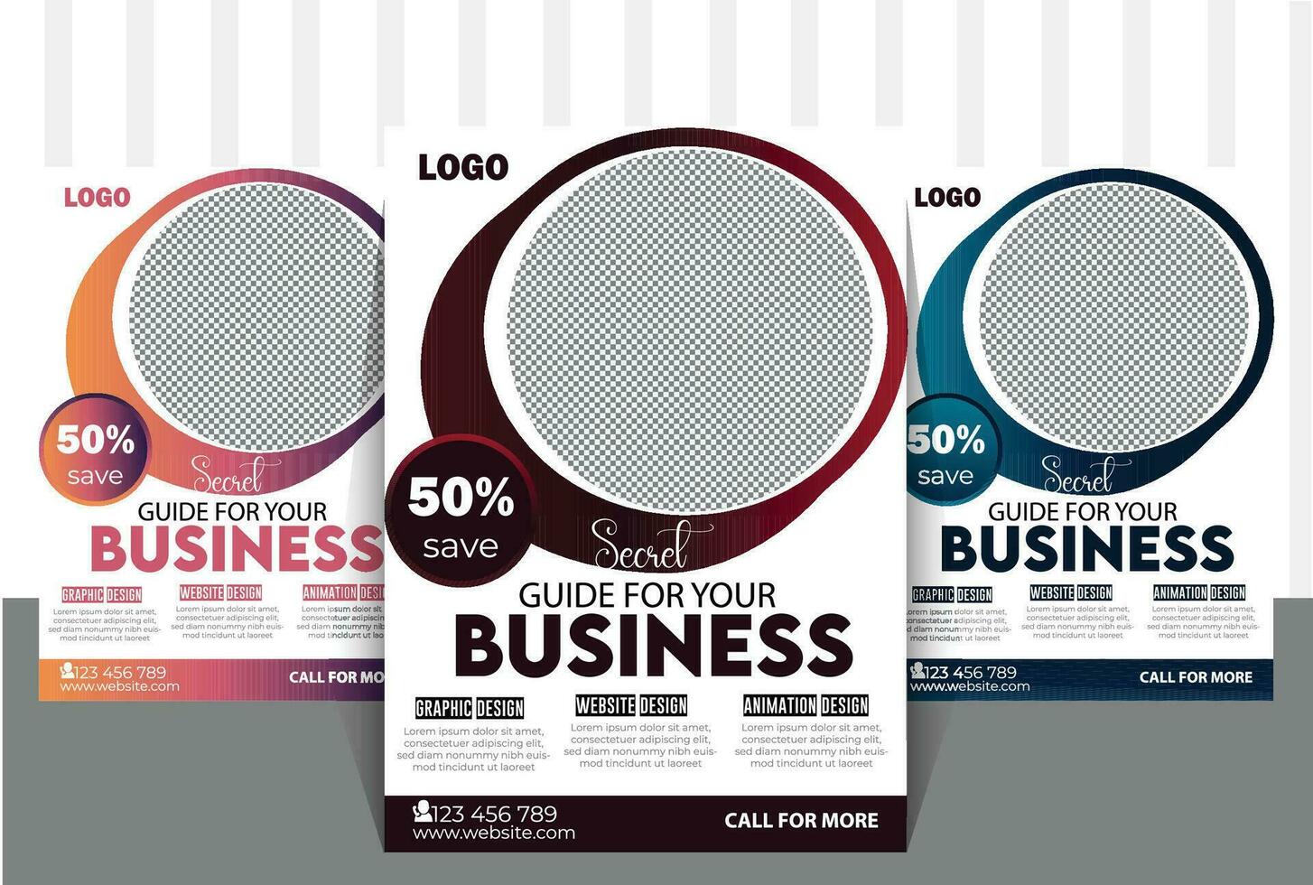 Business flyer design white background design colors red blue and yellow vector