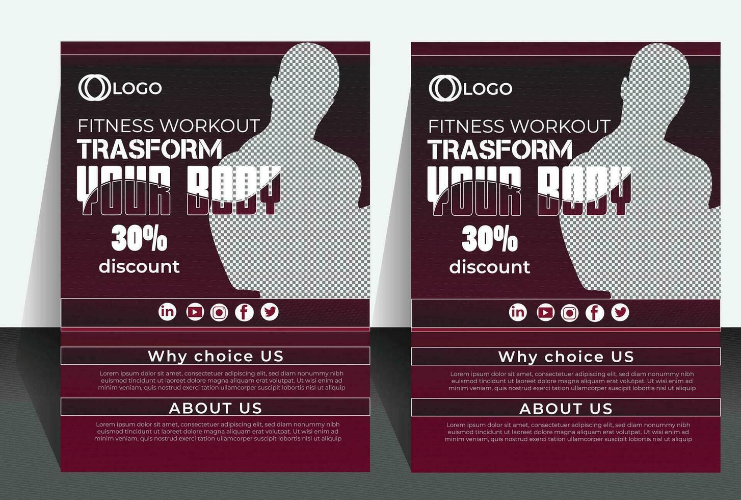 Fitness gym club flyer design with image purple color simple design vector