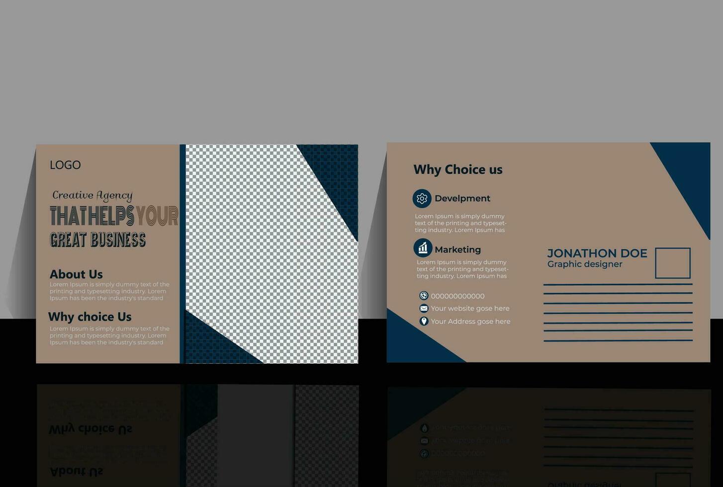 Business post card design gold and blue with image vector