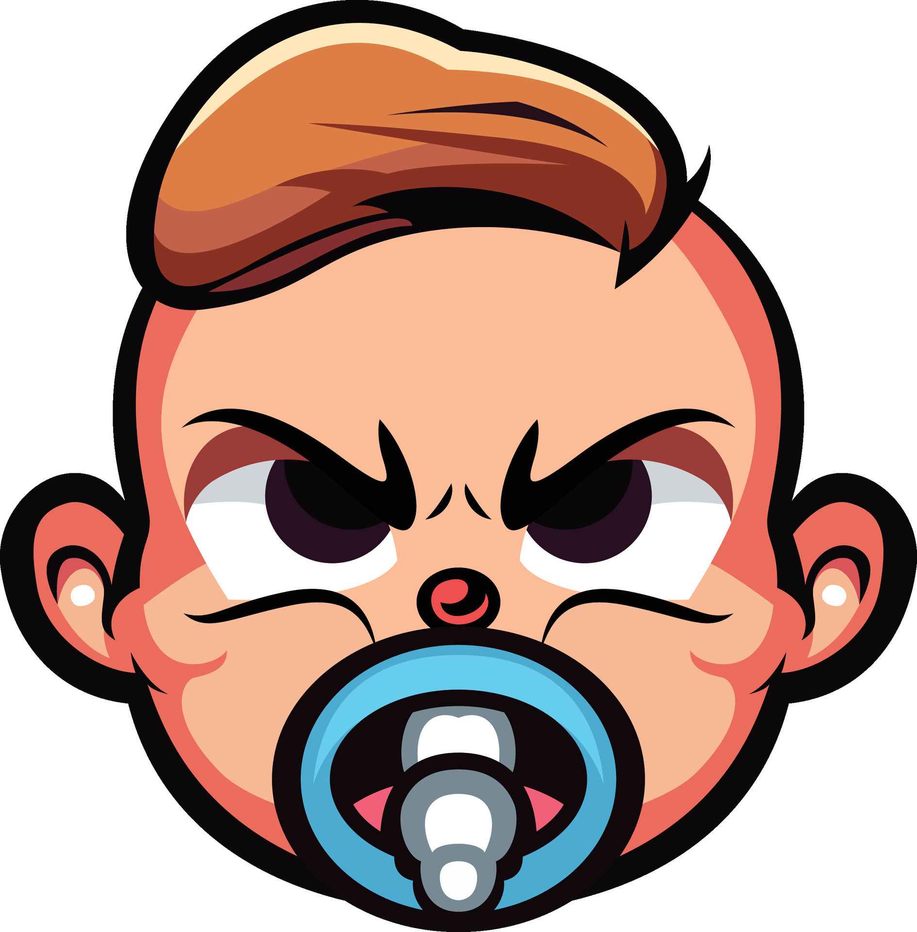 Angry toddler with a soother in mouth mascot cartoon vector