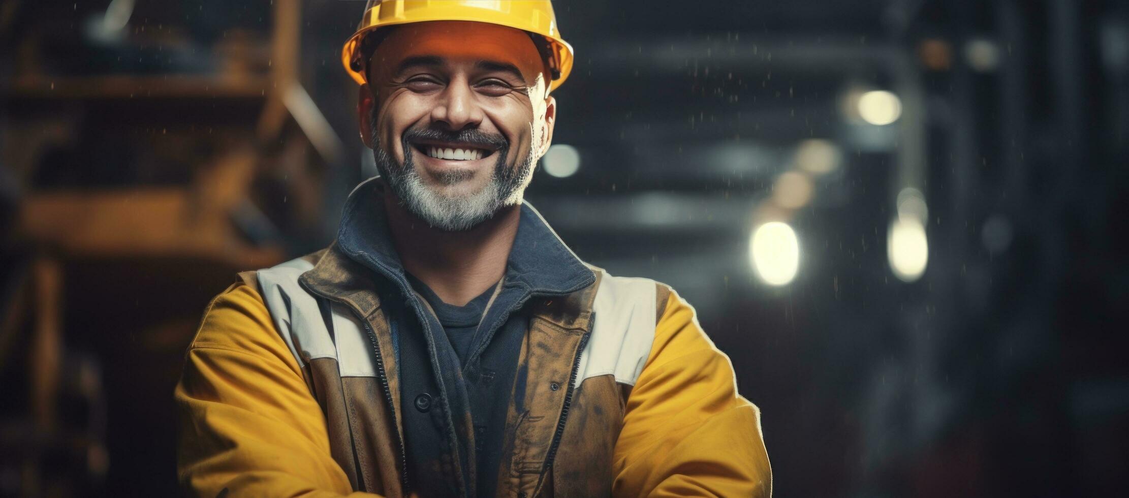 A man wearing hard hat and protective jacket stands in the electric wires of a power station working photo