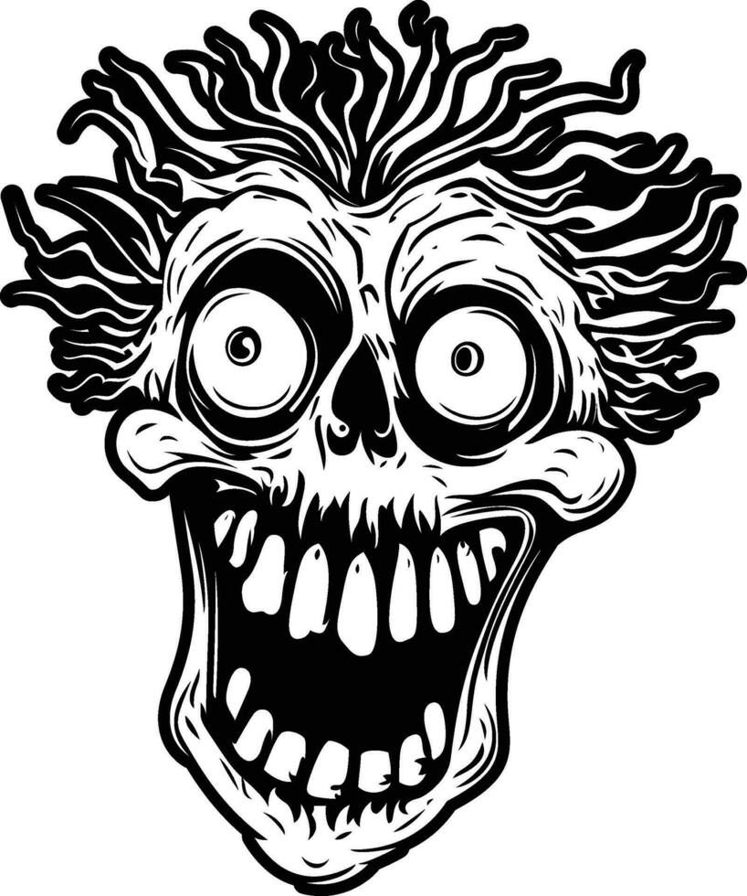 Crazy funny skull vector illustration, weird  funny human skull , eyes popping out , crazy skull with hair stock vector image