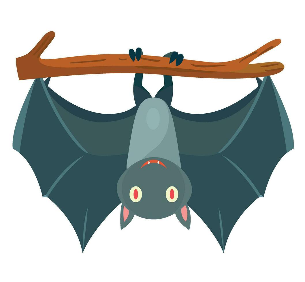 bat hangs upside down flat style vector illustration, Bat hanging on a branch stock vector image