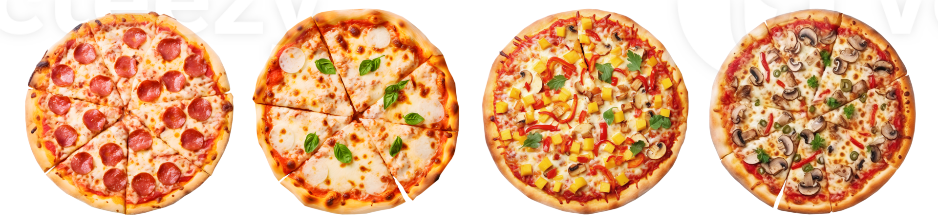 delicioso pizza, calabresa, vegetal, mussarela topo Visão com transparente fundo, generativo ai tecnologia png
