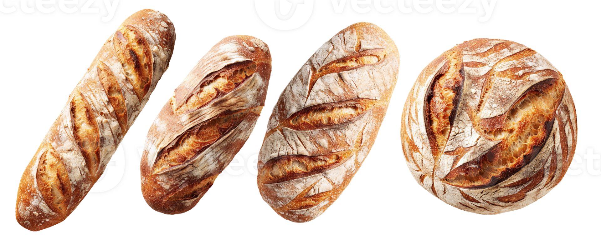 Freshly Baked Traditional Bread, Top View. Whole Loaf of Rustic Organic Cereal Bread Made of Sourdough Dough, Generative AI png