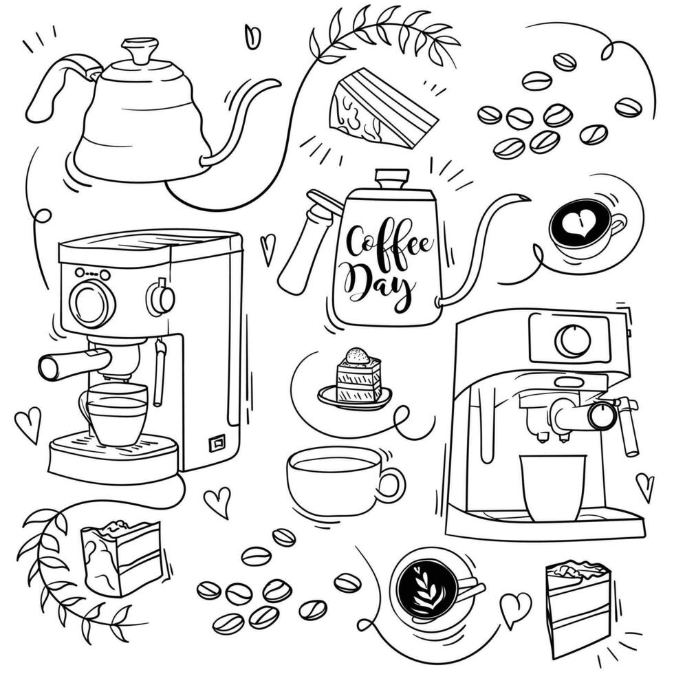 Hand drawn of coffee in retro design for international coffee day campaign vector