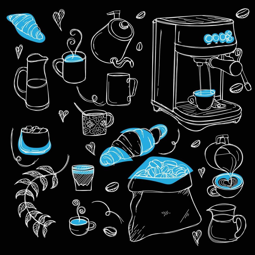 Cafe wallpaper in white coffee hand drawn design for international coffee day campaign vector