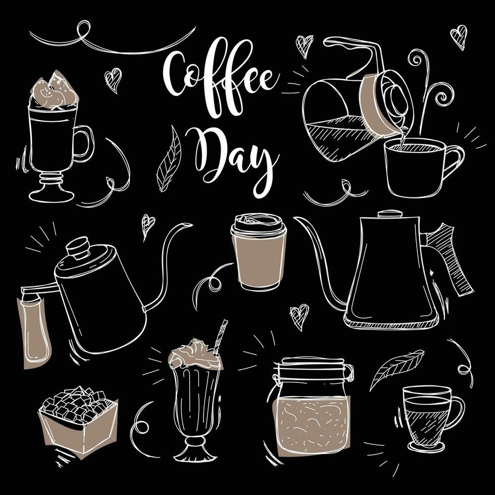 café fondo de pantalla o café día Campaña modelo en mano dibujado de café diseño vector