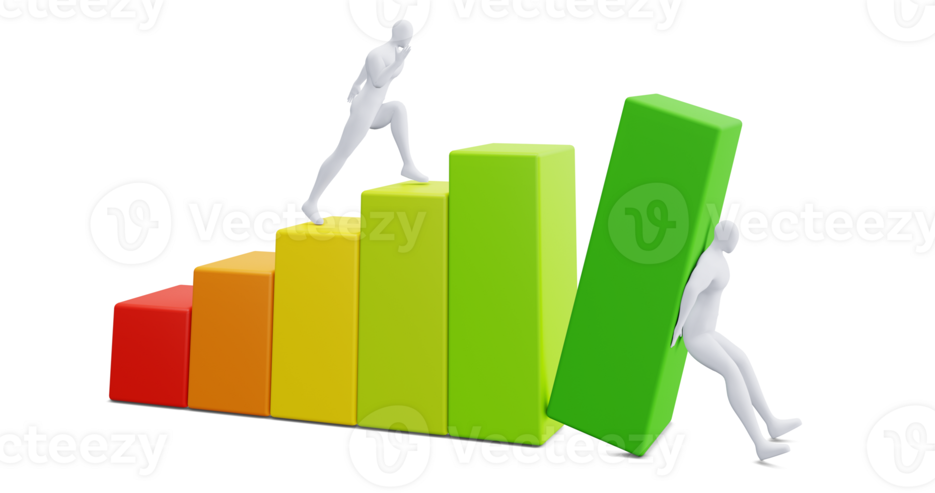 3d Man Figure with Colorful Statistic Growth Bar. Grow Up Bussiness concept. png