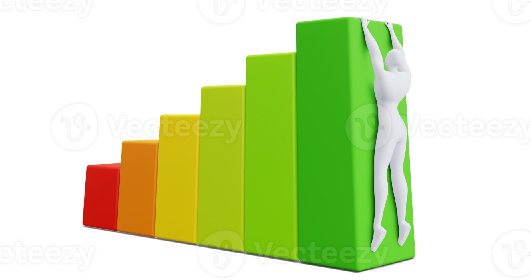 3d Man Figure with Colorful Statistic Growth Bar. Grow Up Bussiness concept. png