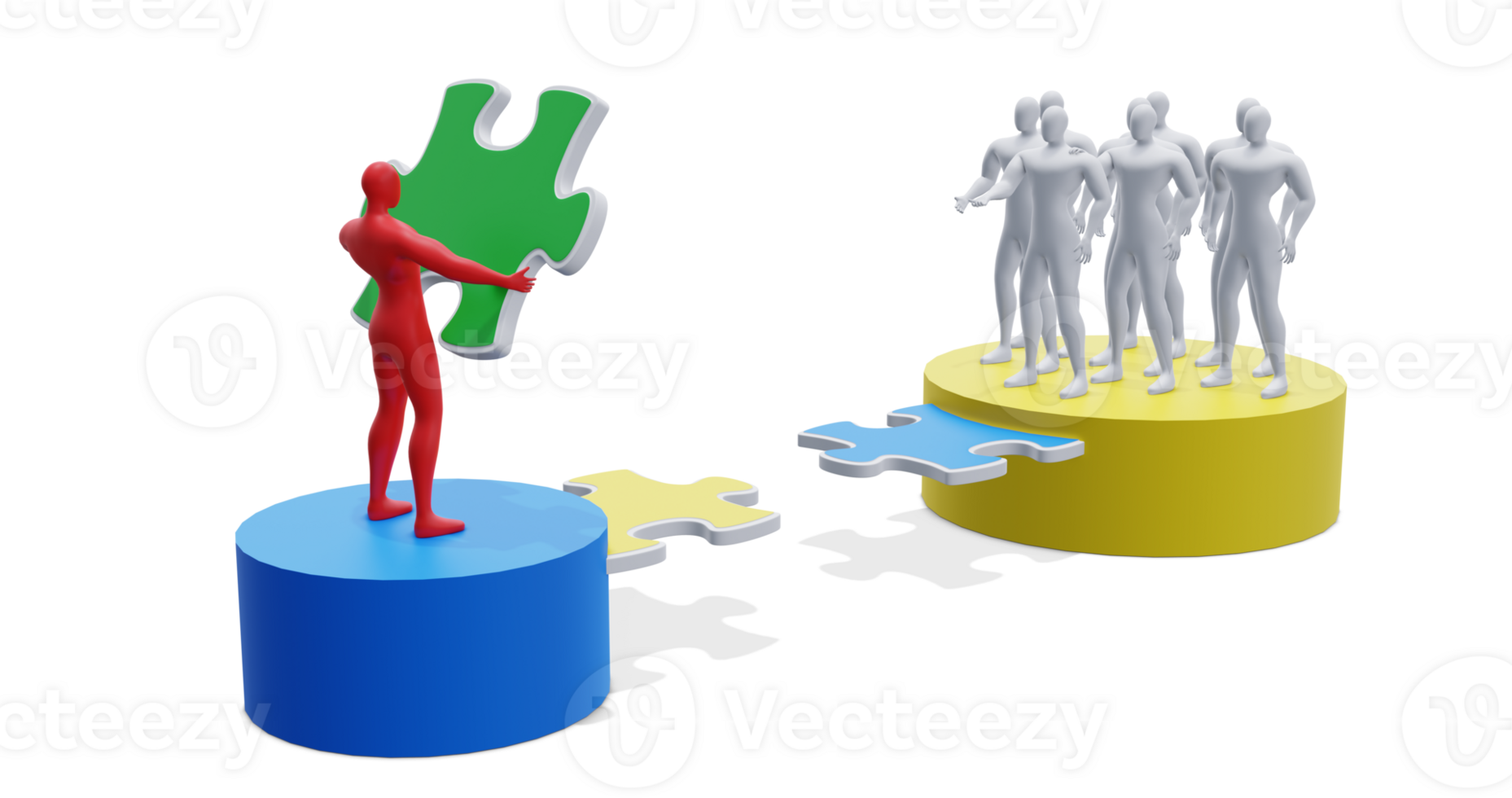 3d Man with Puzzles. 3d Businessman Teamwork Concept. png