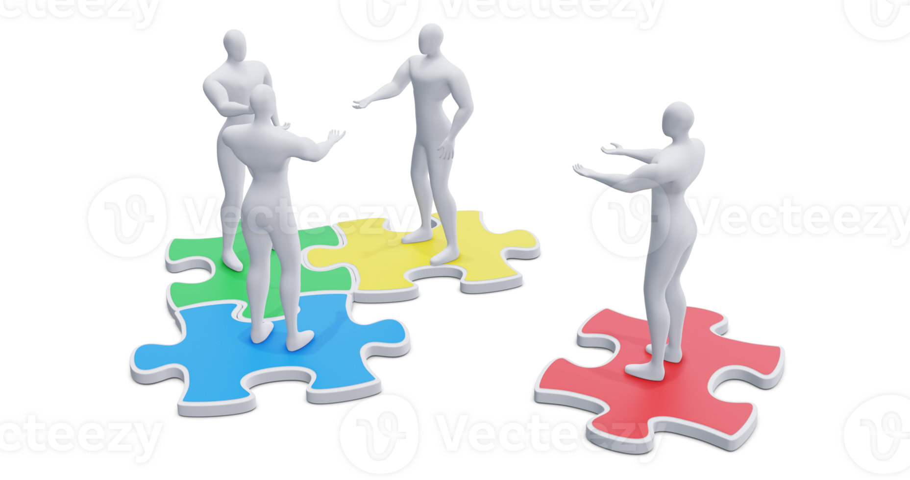 3d Man with Puzzles. 3d Businessman Teamwork Concept. png