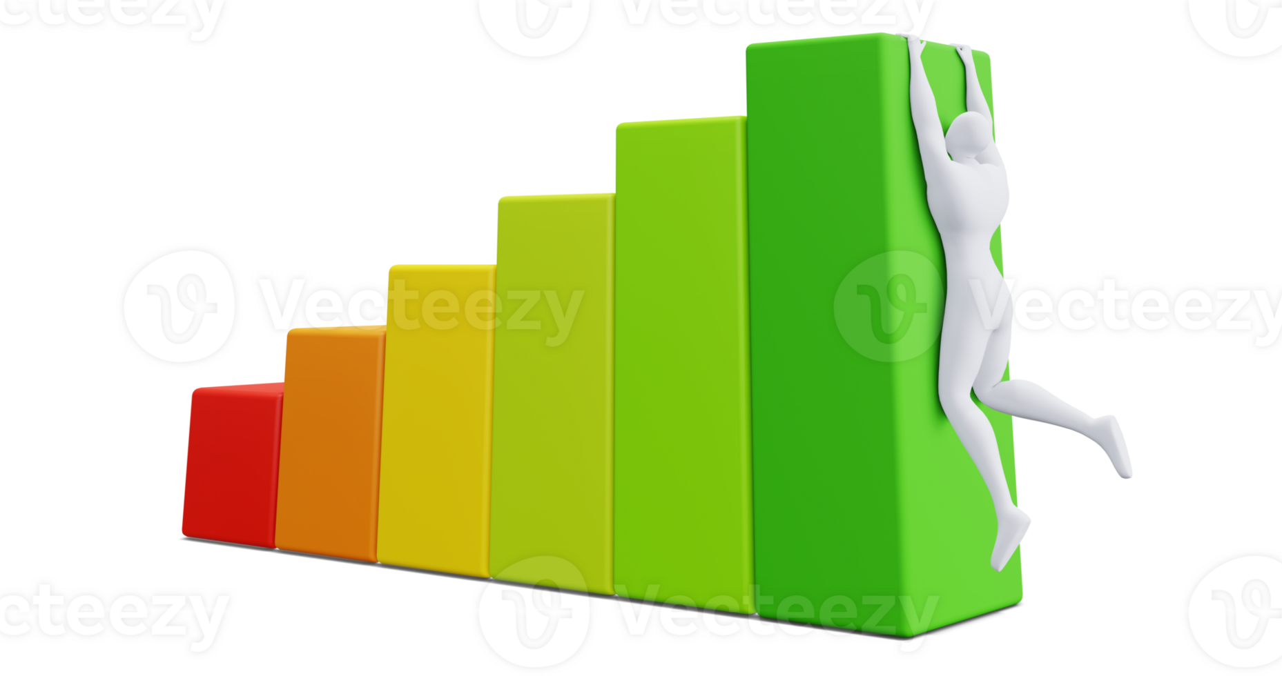 3d Man Figure with Colorful Statistic Growth Bar. Grow Up Bussiness concept. png