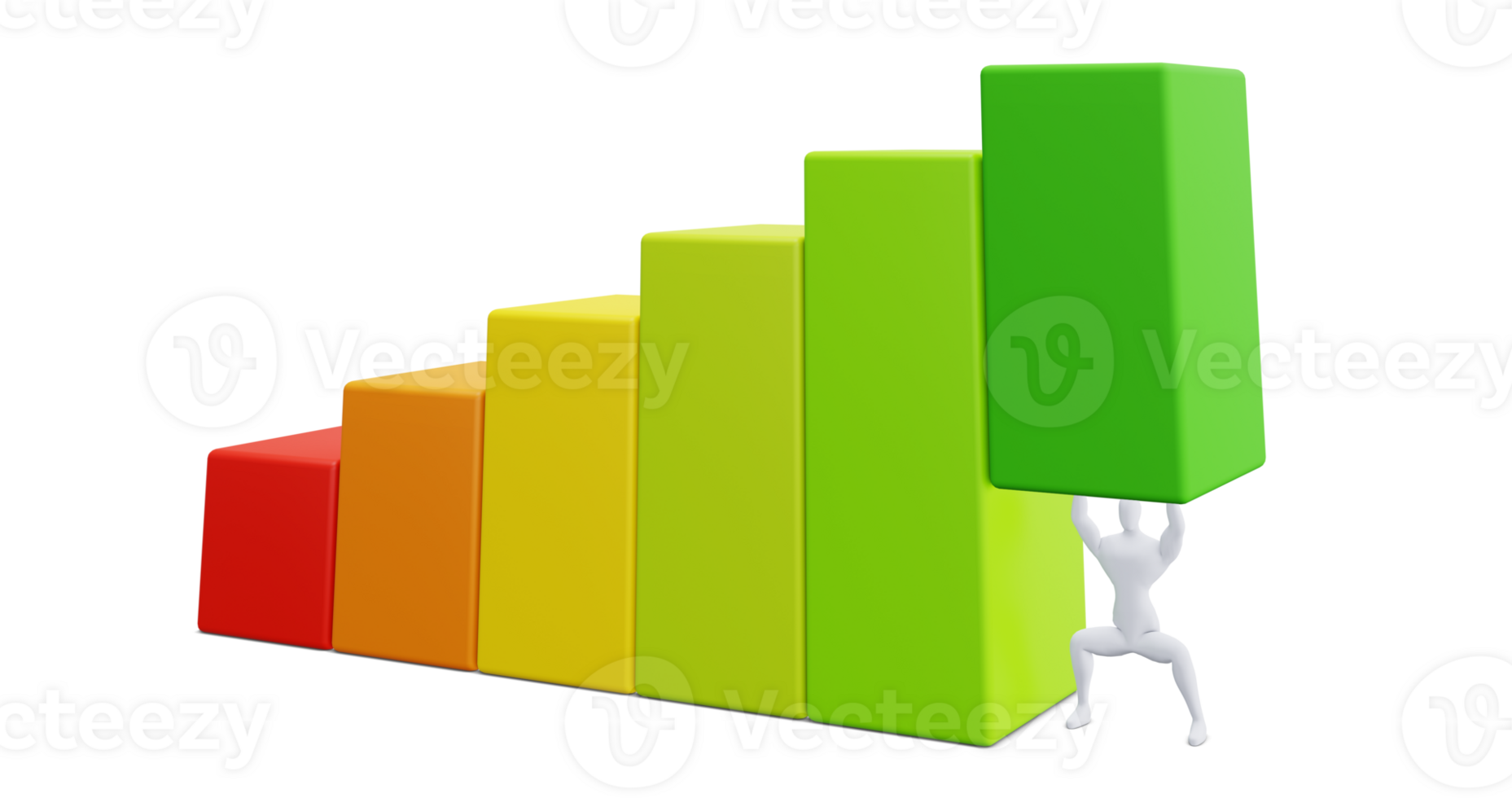 3d Man Figure with Colorful Statistic Growth Bar. Grow Up Bussiness concept. png