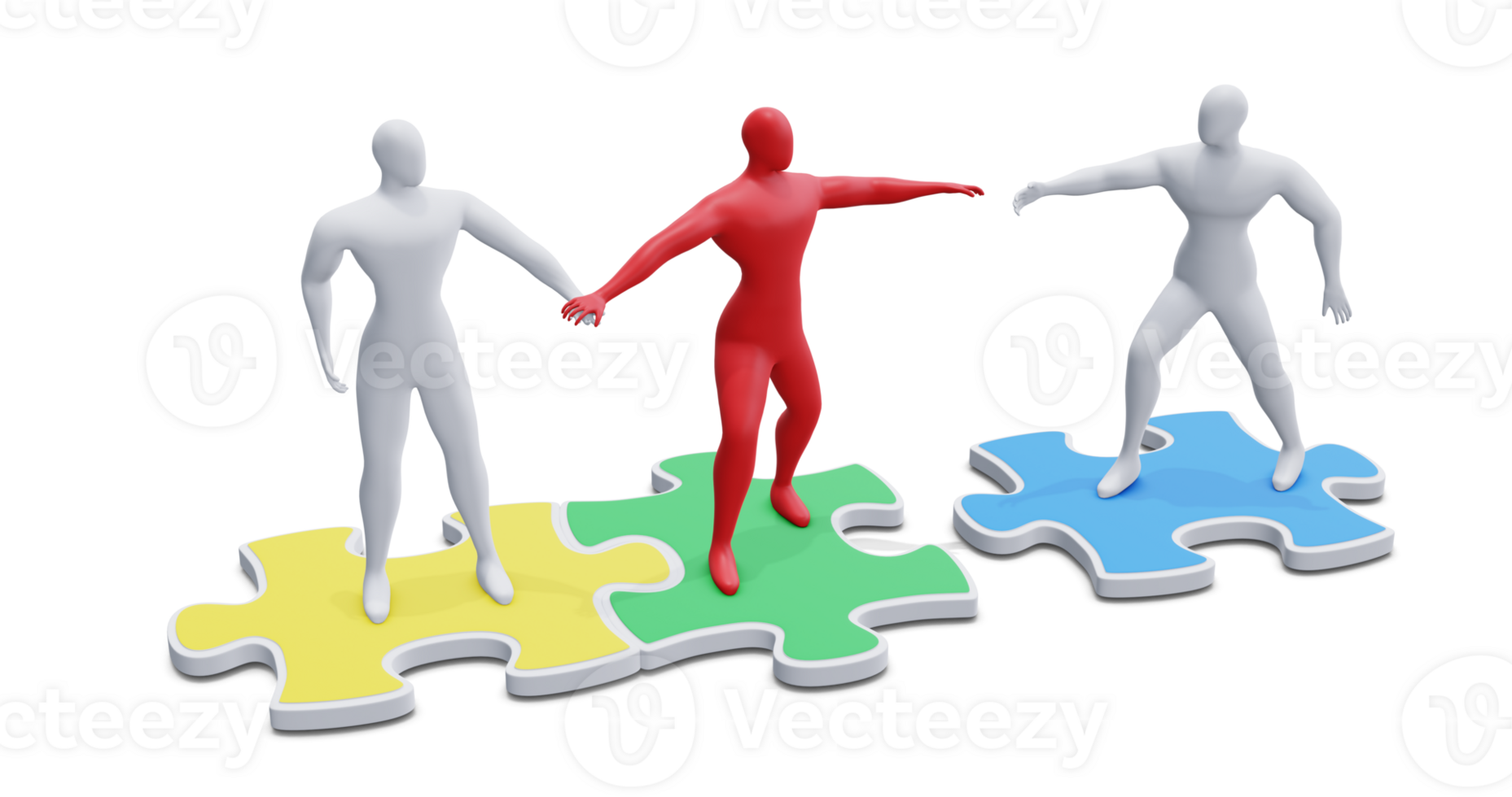 3d Illustration of Man on Puzzle Piece Joining Group of People. 3d Render Man. png