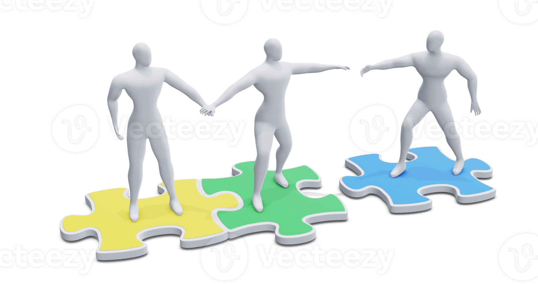 3d Illustration of Man on Puzzle Piece Joining Group of People. 3d Render Man. png