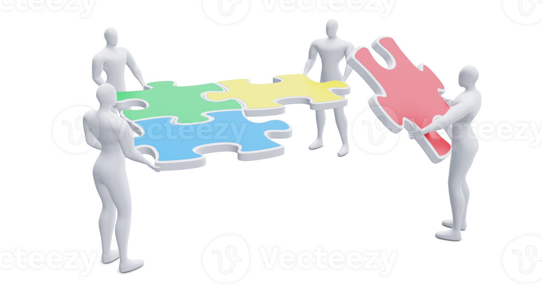3d Man with Puzzles. 3d Businessman Teamwork Concept. png