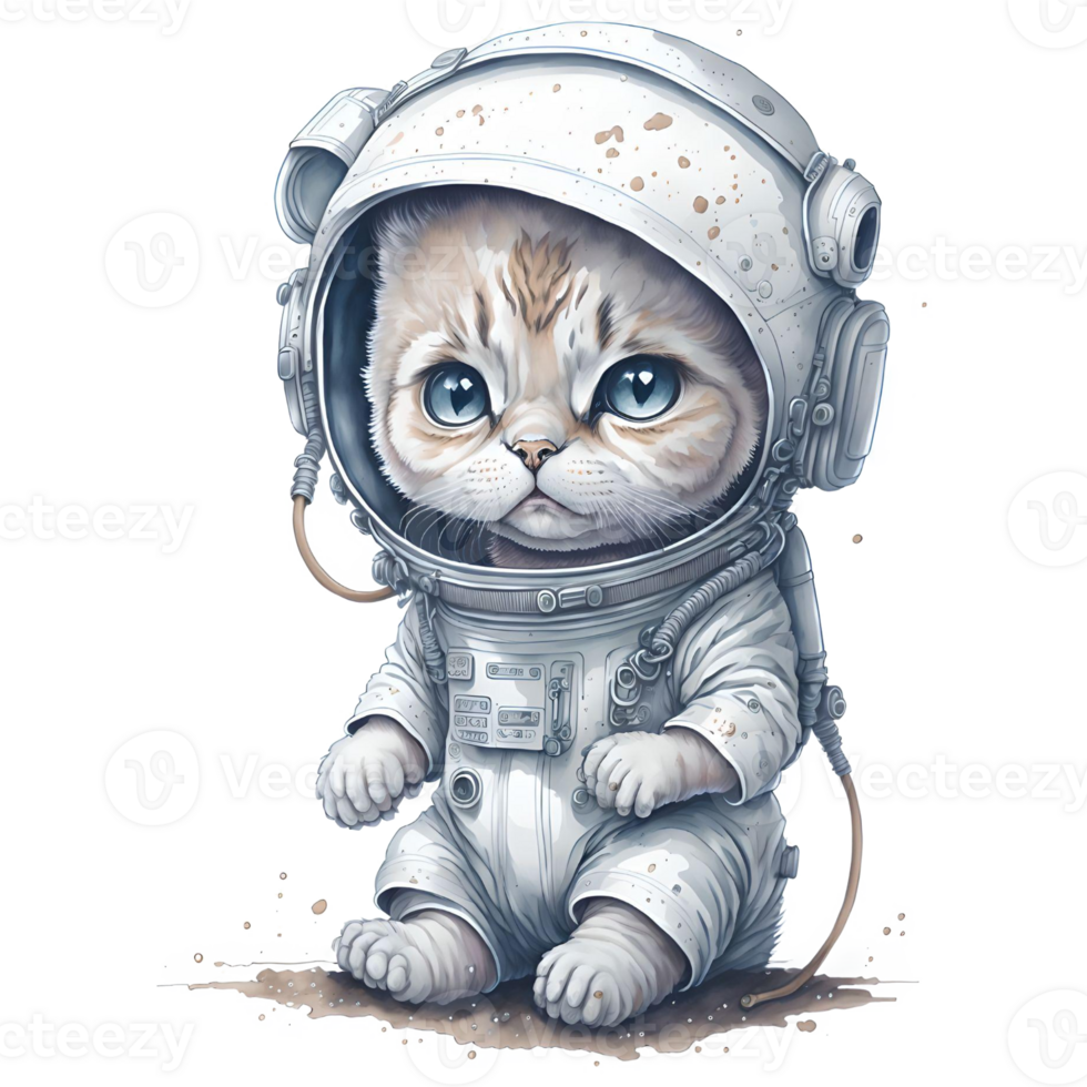 Astronaut Cat Watercolor Png Design, Generative AI