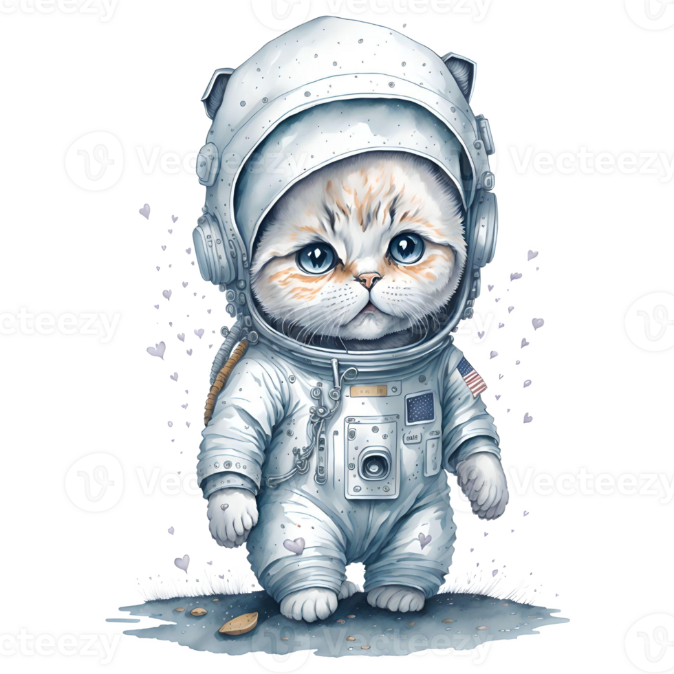 Astronaut Cat Watercolor Png Design, Generative AI