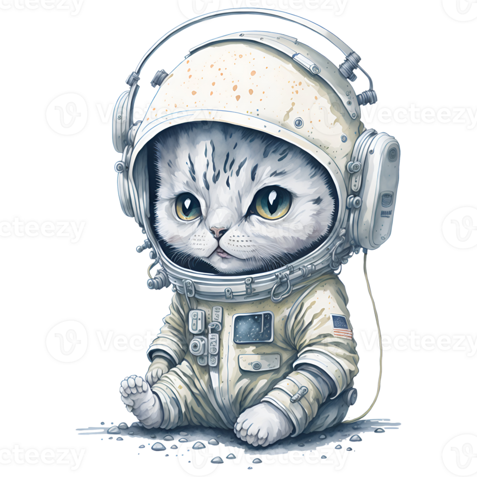 Astronaut Cat Watercolor Png Design, Generative AI