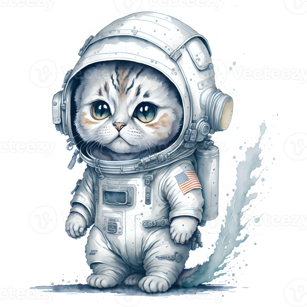 Astronaut Cat Watercolor Png Design, Generative AI