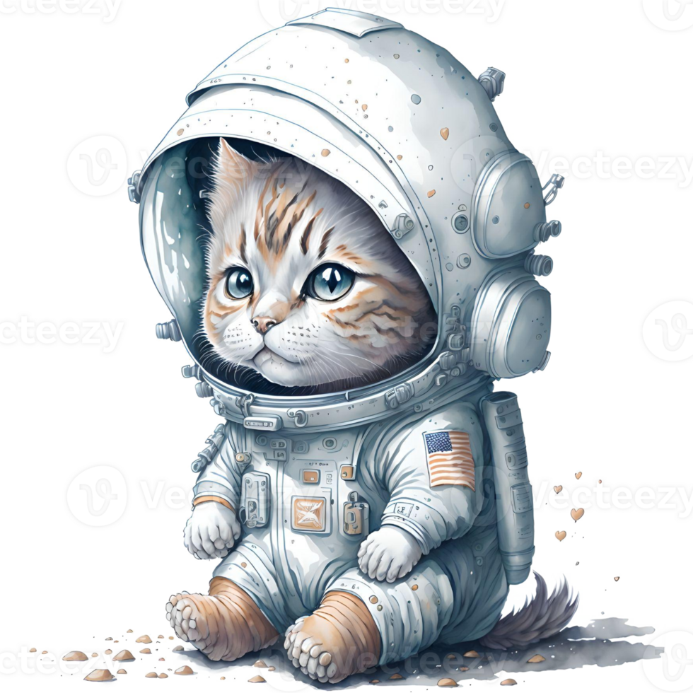 Astronaut Cat Watercolor Png Design, Generative AI