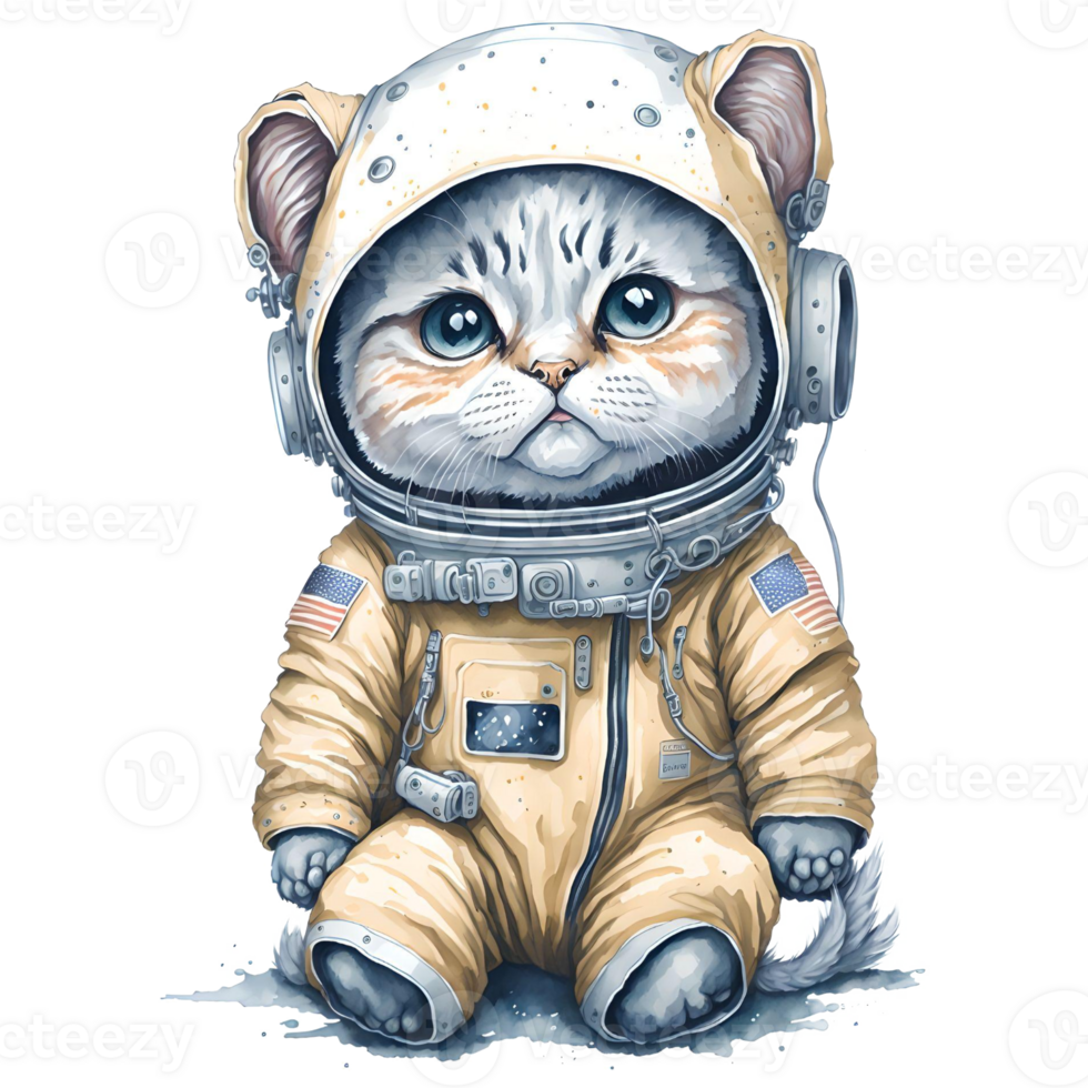 Astronaut Cat Watercolor Png Design, Generative AI