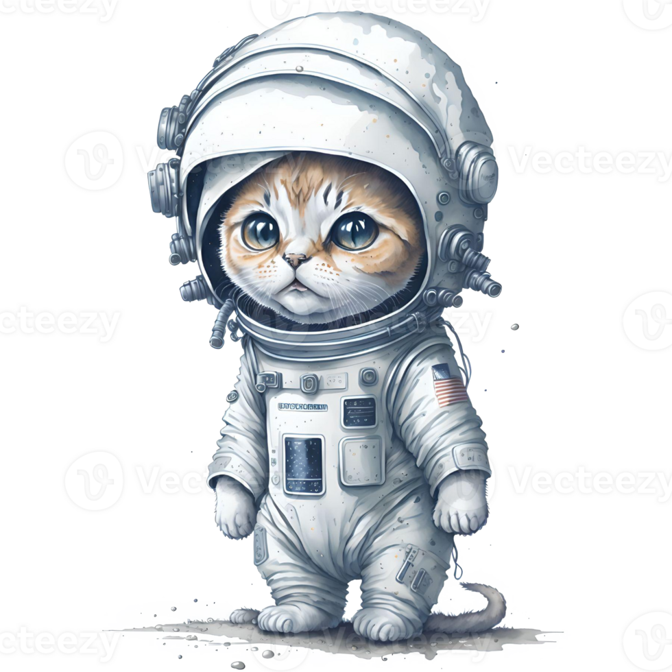 Astronaut Cat Watercolor Png Design, Generative AI