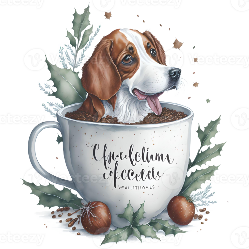 Christmas Coffee and Adorable Dog PNG Design, Generative AI