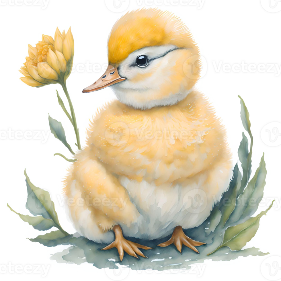 Duckling Watercolor PNG Design, Generative AI