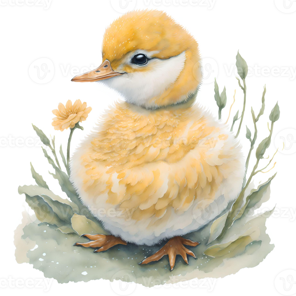 Duckling Watercolor PNG Design, Generative AI