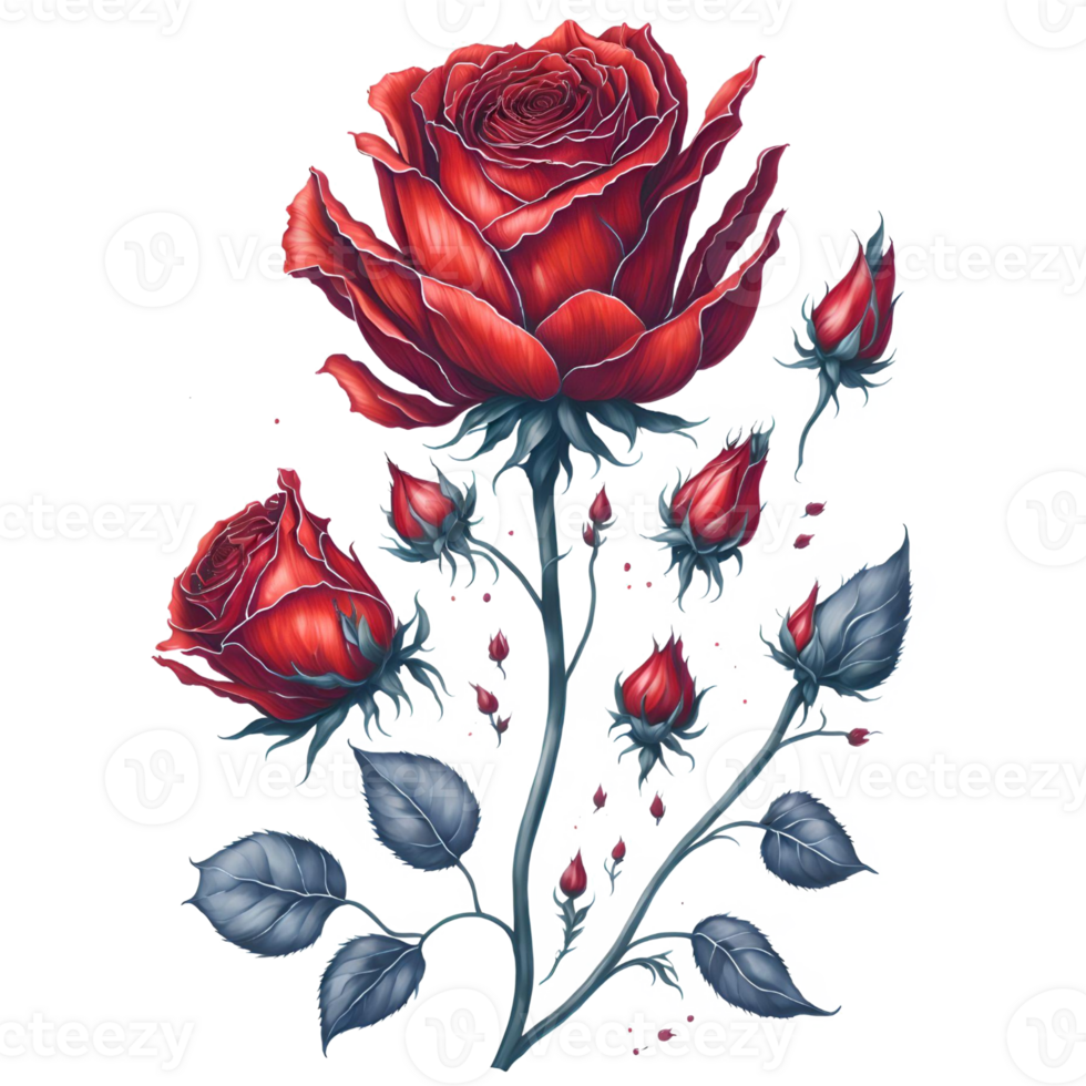 Hand-Drawn Watercolor Red Rose PNG Design, Generative AI
