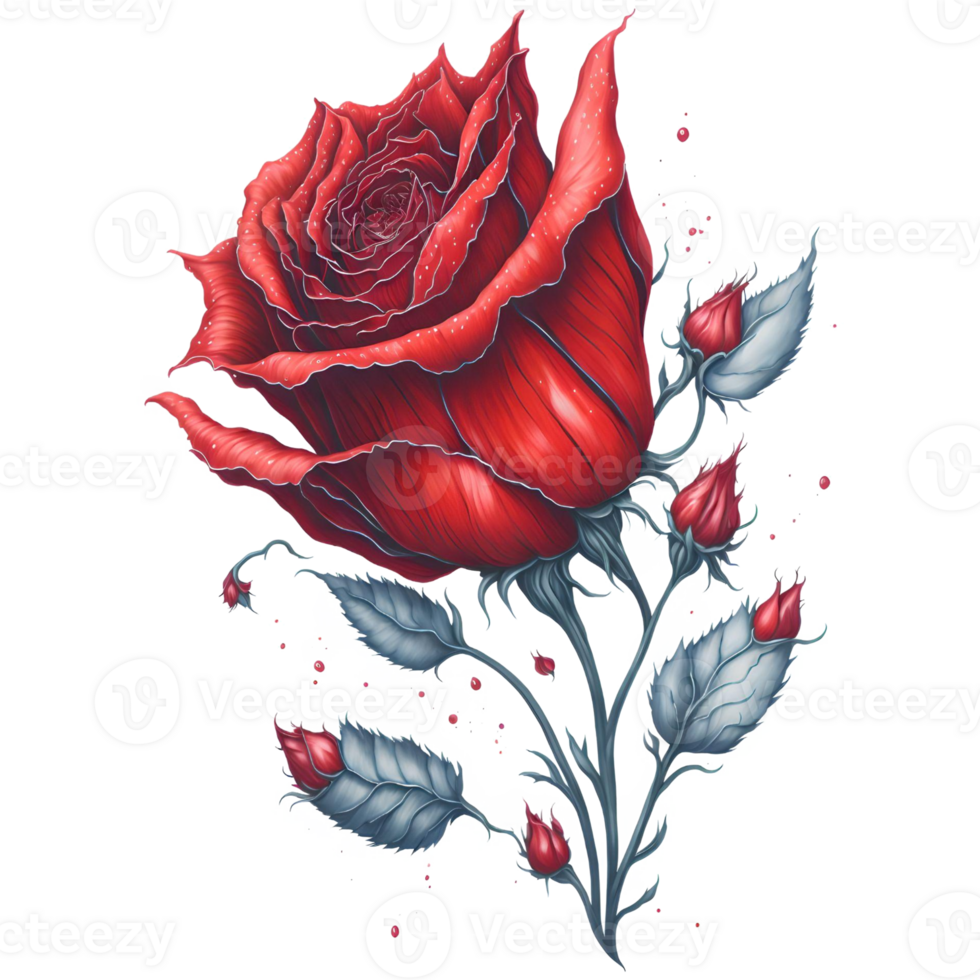 Hand-Drawn Watercolor Red Rose PNG Design, Generative AI