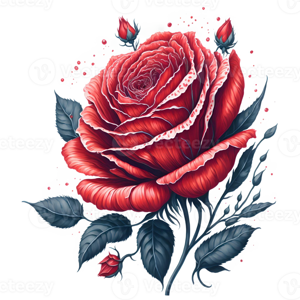 Hand-Drawn Watercolor Red Rose PNG Design, Generative AI
