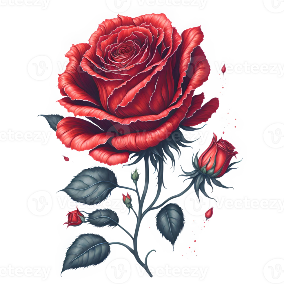 Hand-Drawn Watercolor Red Rose PNG Design, Generative AI