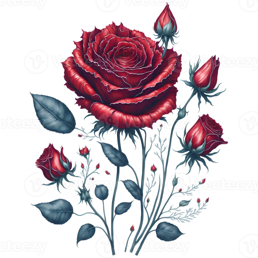 Hand-Drawn Watercolor Red Rose PNG Design, Generative AI