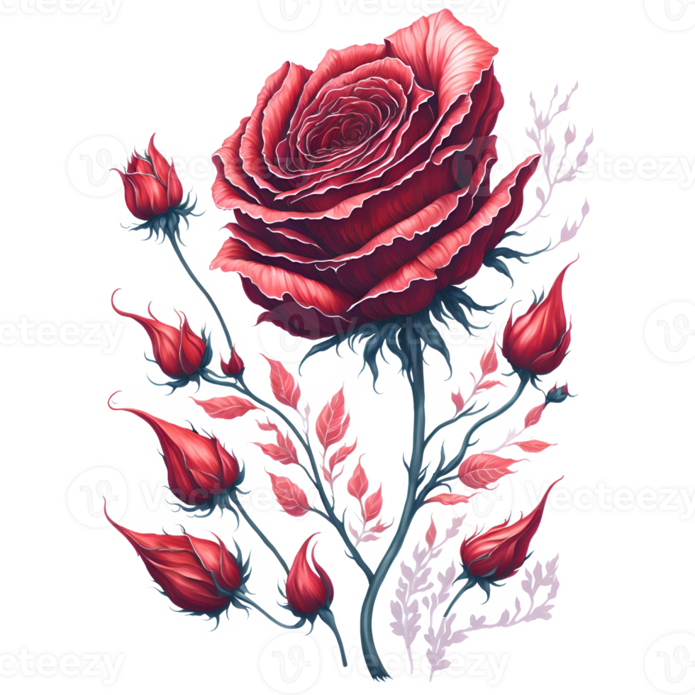 Hand-Drawn Watercolor Red Rose PNG Design, Generative AI