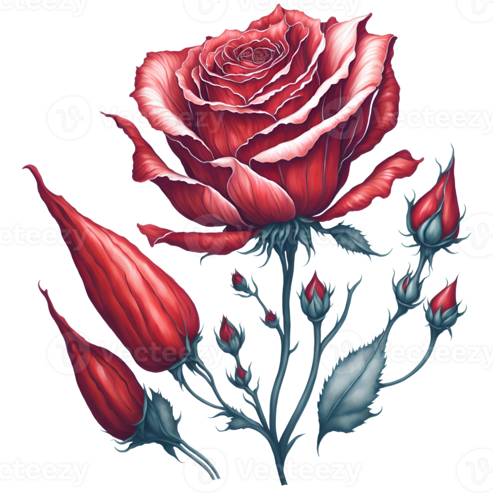 Hand-Drawn Watercolor Red Rose PNG Design, Generative AI