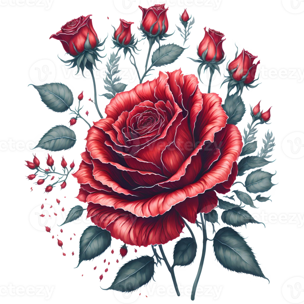 Hand-Drawn Watercolor Red Rose PNG Design, Generative AI