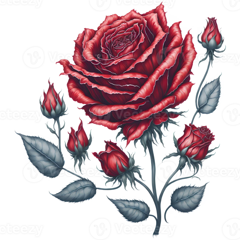 Hand-Drawn Watercolor Red Rose PNG Design, Generative AI